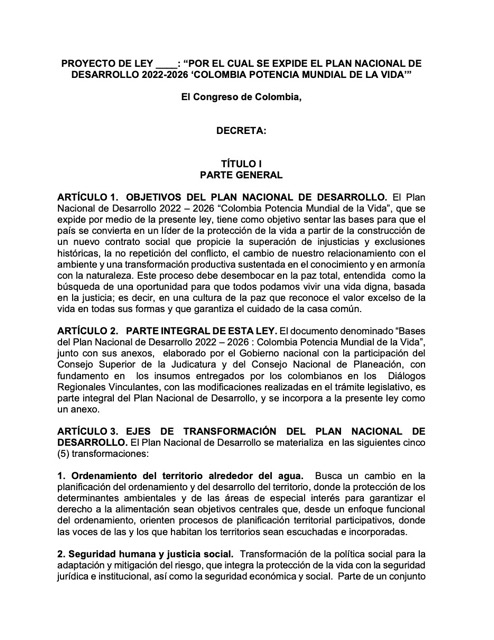 Texto total articulado del Plan Nacional de Desarrollo 2023-2026