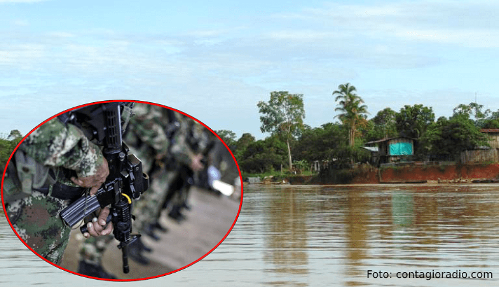 Foto rio y militar armado, Puerto Leguízamo