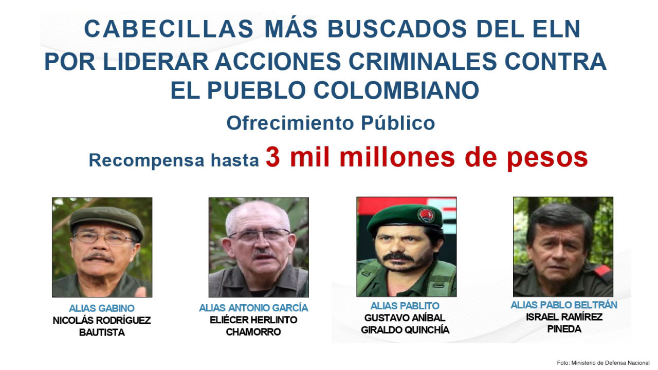 Gobierno publica cartel de los más buscados del ELN y ofrece recompensas hasta de $ 3 mil millones
