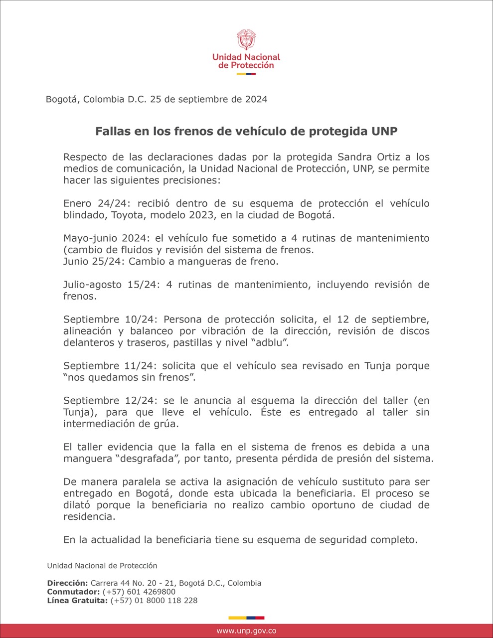 Fallas en los frenos de vehículo de protegida UNP