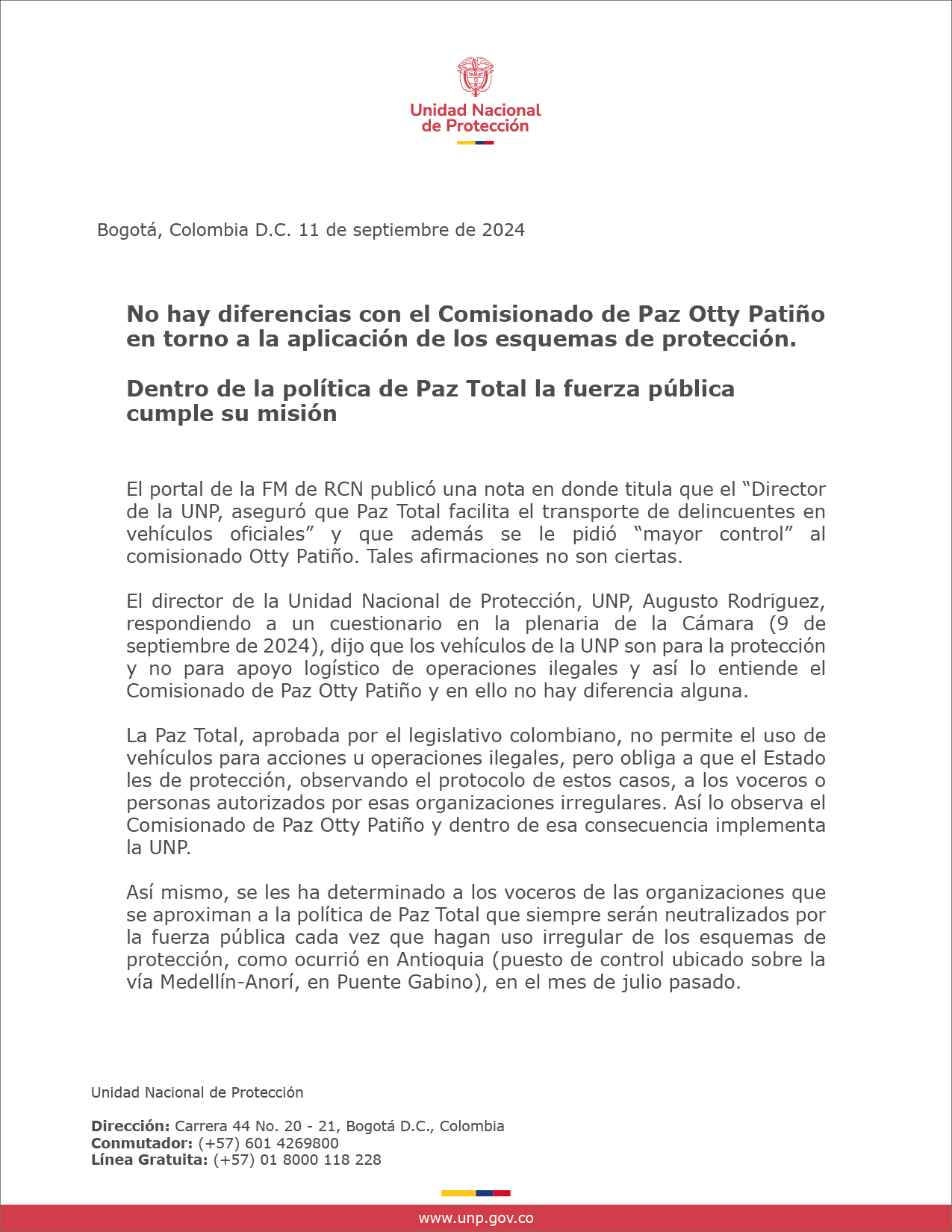 No hay diferencias con el Comisionado de Paz Otty Patiño en torno a la aplicación de los esquemas de protección