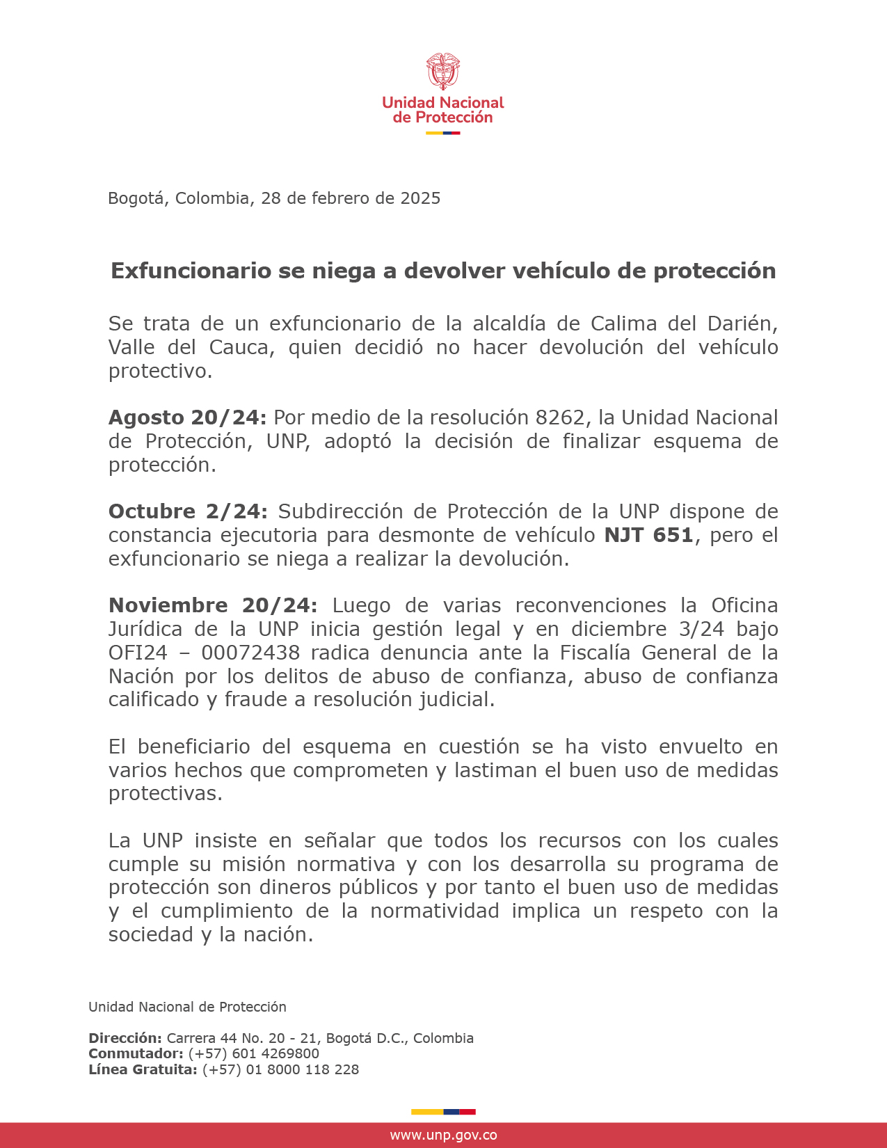 Exfuncionario se niega a devolver vehículo de protección