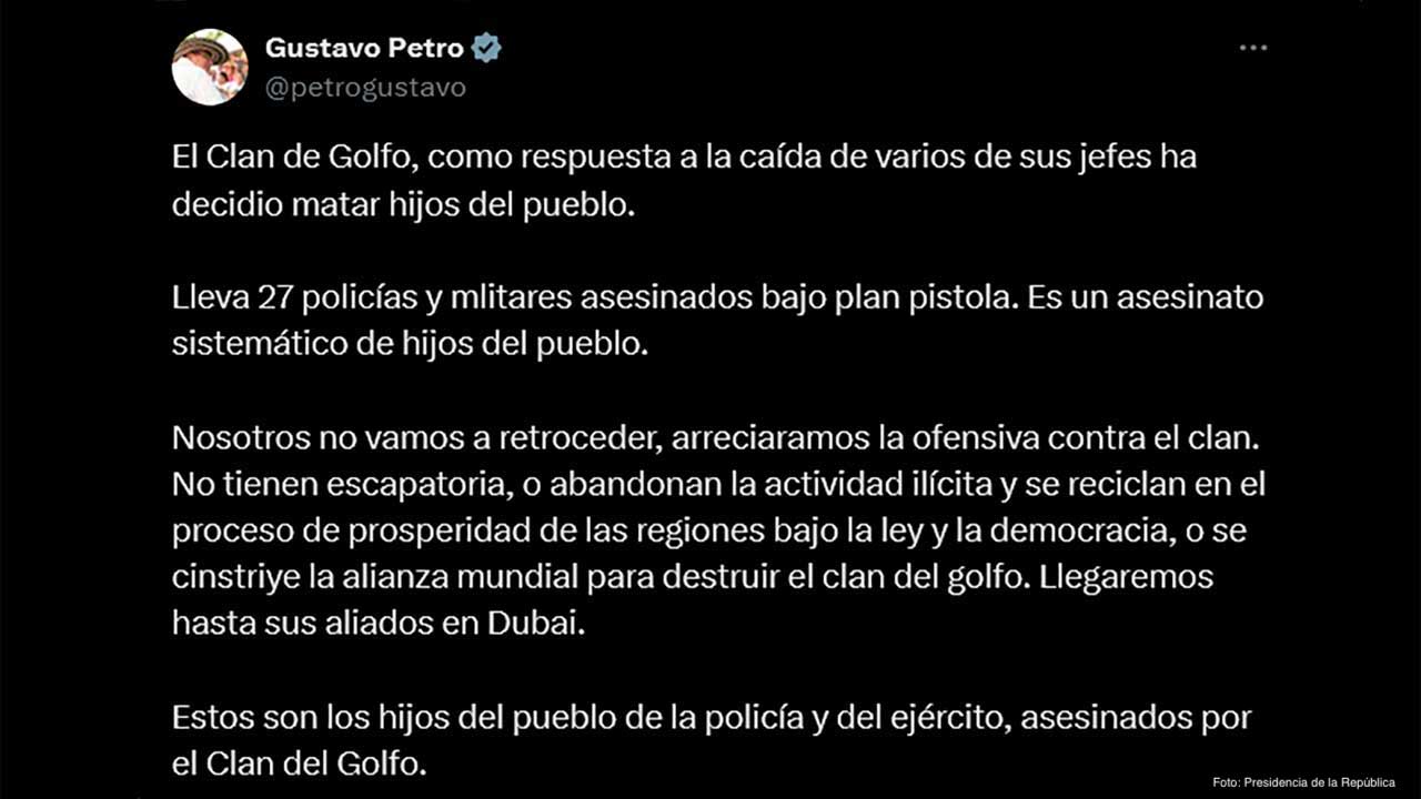 ‘No vamos a retroceder, arreciaremos ofensiva contra clan del Golfo’, advierte presidente Petro