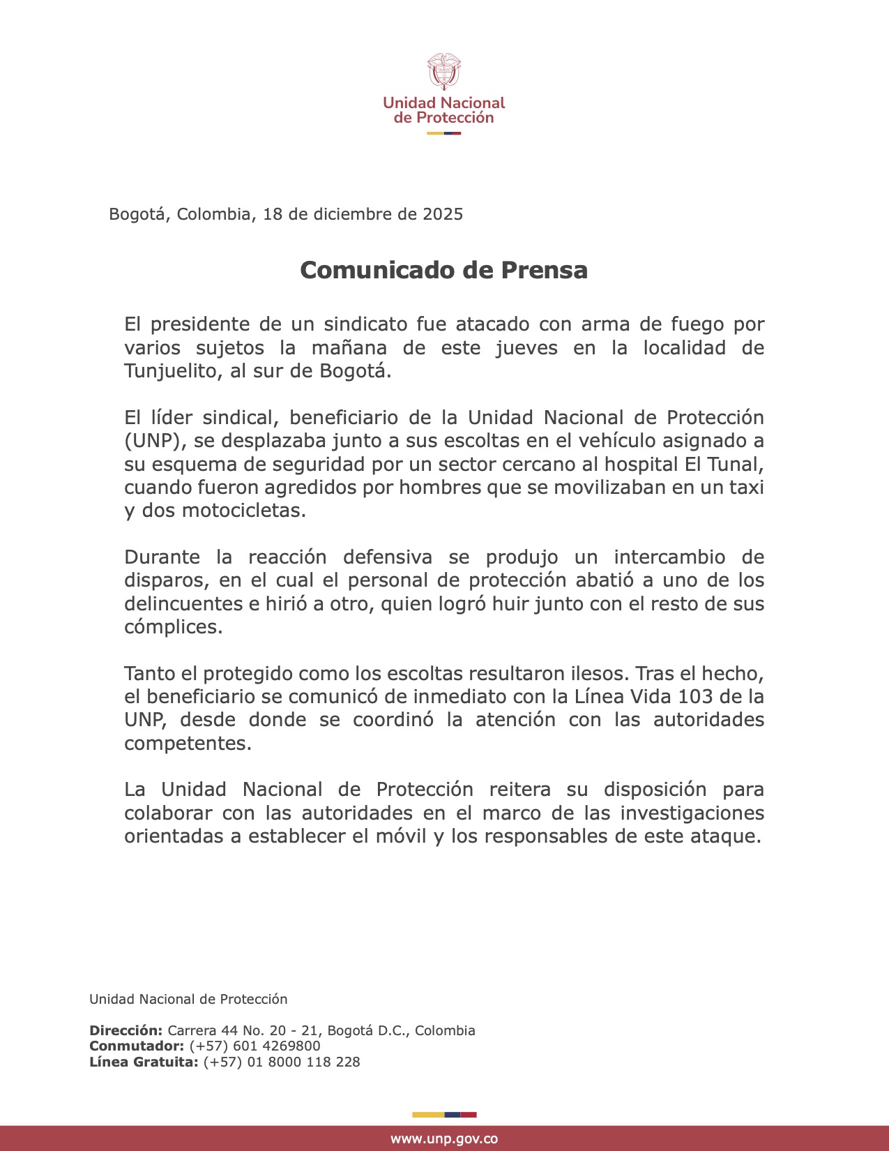 Comunicado de prensa 18Dic2025