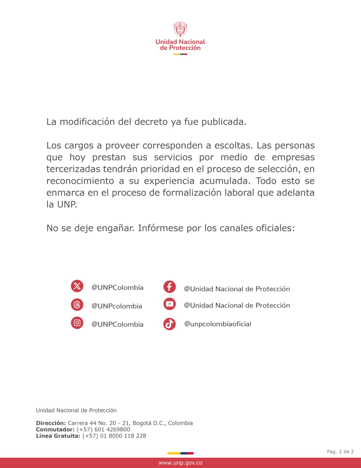 COMUNICADO A LA OPINIÓN PÚBLICA